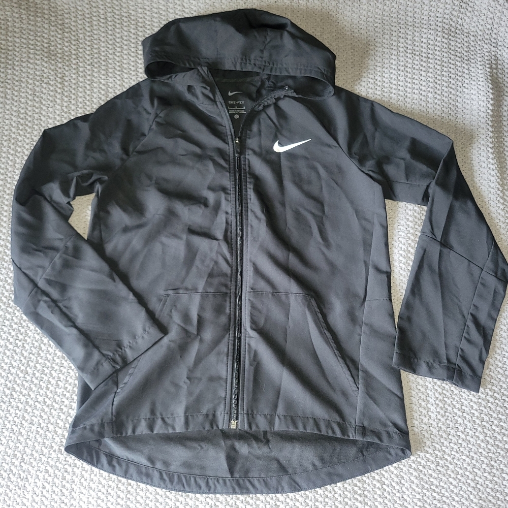 Nike Kids Jacket | Boys Large | Black Dri-FIT Lightweight Hooded